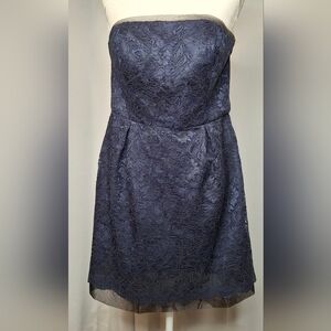 Davids Bridal Dress Size 12 Strapless Marine Blue Lace Prom Homecoming Cocktail*